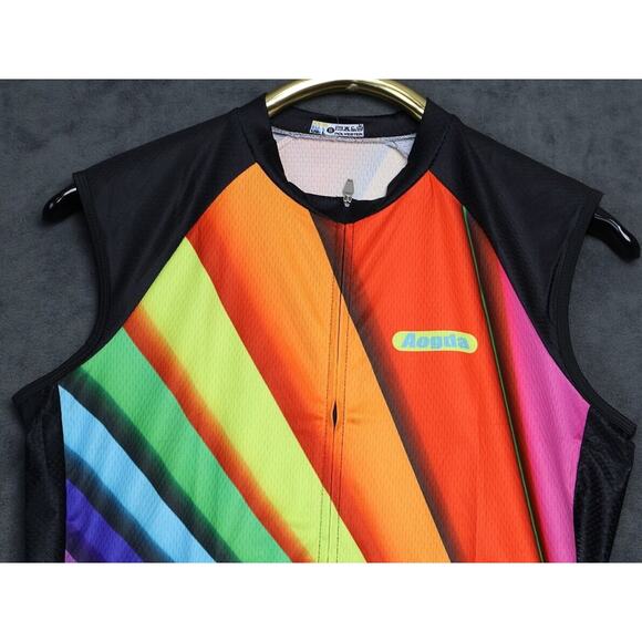 NEW: Aogda RAINBOW Full-Zip Cycling Shirt Jersey Mesh Sides Size Large - Picture 2 of 11